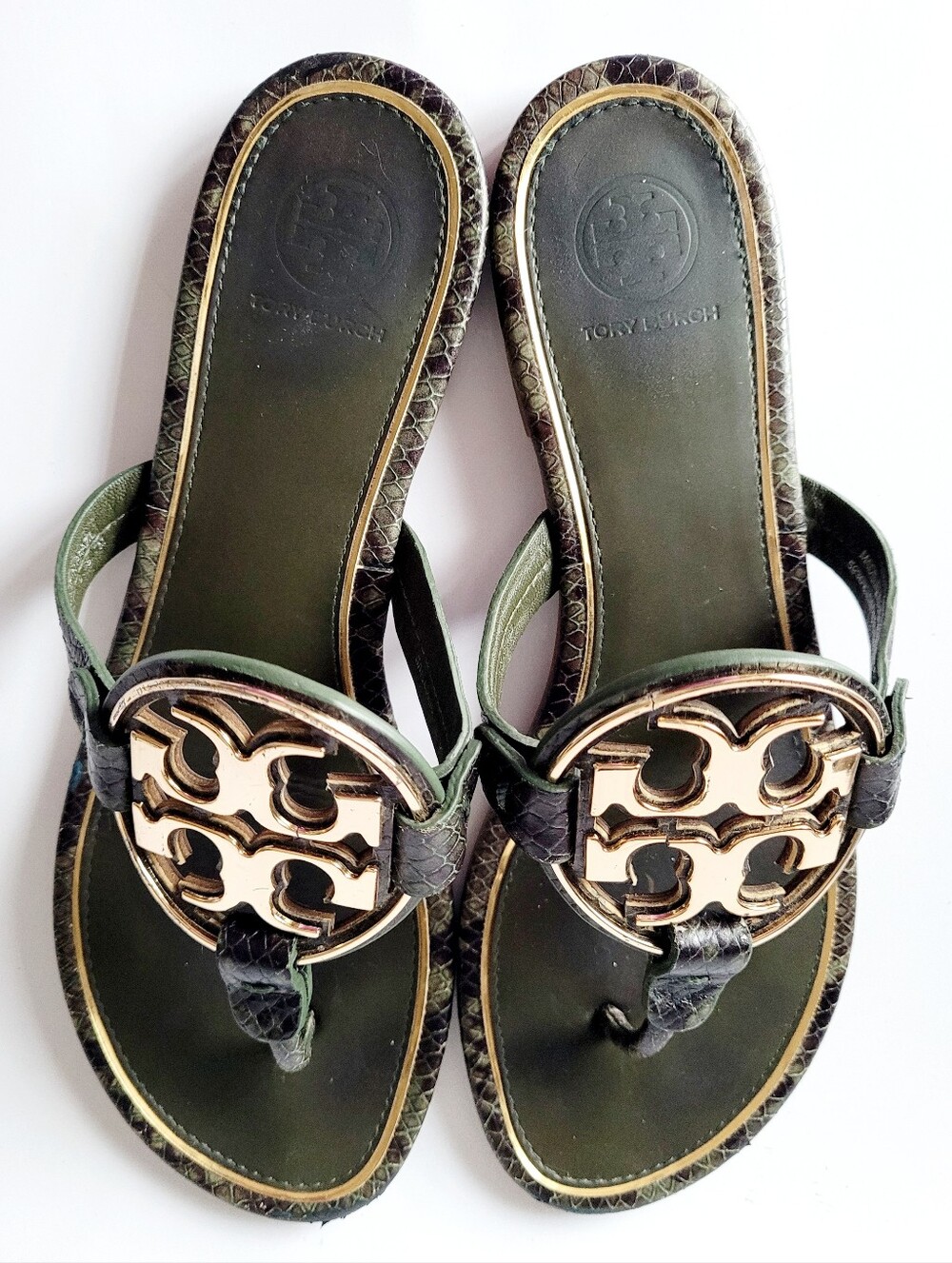 Tory Burch Miller Python Metal Medallion Thong Sandals Genuine Leather US 7 - Picture 4 of 16